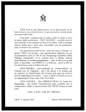 Avis de décès du Double écrit par Pierre Pinoncelli le 1er janvier 1973.