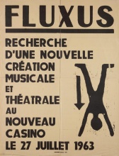 Affiche annonçant l'événement d'ouverture du "Festival Mondial Fluxus et Art Total" au Nouveau Casino le 27 juillet 1963. L'événement fut déplacé au dernier moment Hôtel Scribe | © DR | courtesy Marcel Alocco