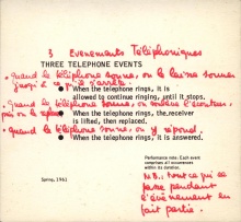 Carte "Event" de George Brecht traduite par Robert Filliou, 1961 | © George Brecht, Robert Filliou | courtesy Marcel Alocco