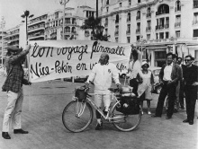 Pierre Pinoncelli au départ sur la promenade des Anglais à Nice (de gauche à droite Claude Gilli, Alexandre de la Salle, Claude Belleudy)